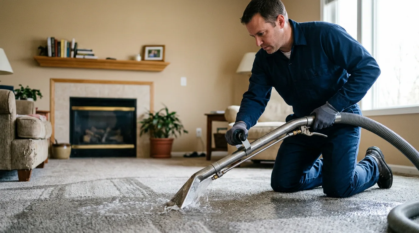 Water damage restoration technician working near Newport Center, VT